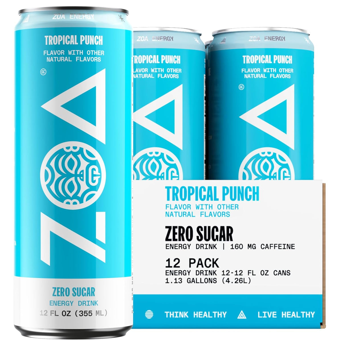 ZOA Zero Sugar Energy Drinks, Variety Pack - Sugar Free with Electrolytes, Healthy Vitamin C, Amino Acids, Essential B-Vitamins, and Caffeine from Green Tea - 12 Fl Oz (12-Pack)