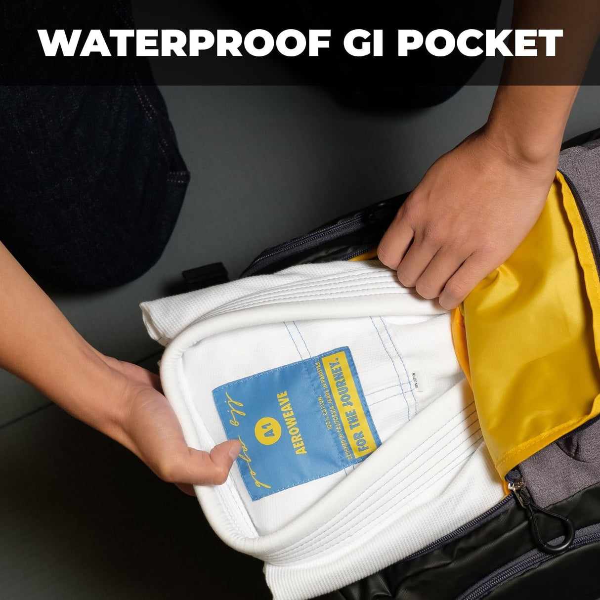 Gold BJJ Jiu Jitsu Backpack - Heavy Duty Gym Bag with Waterproof Gi Pocket