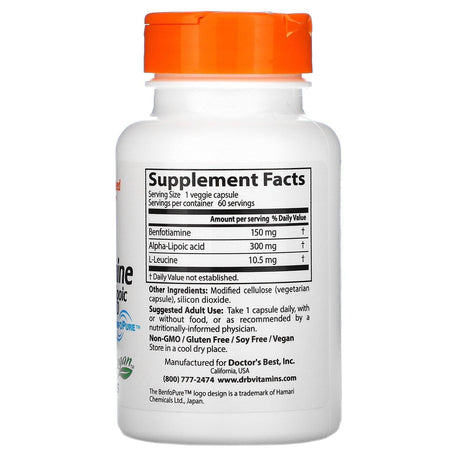 Doctor's Best, Benfotiamine 150 + Alpha-Lipoic Acid 300, 60 Veggie Caps - Supply Center USA