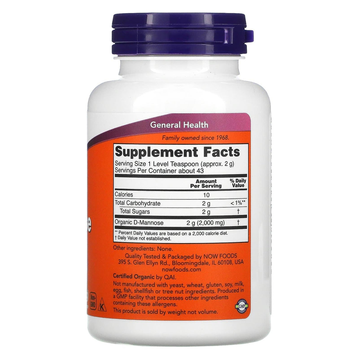 NOW Foods, Certified Organic D-Mannose Pure Powder, 3 oz (85 g) - Supply Center USA