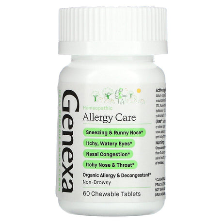 Genexa, Allergy Care, Organic Allergy & Decongestant, Organic Acai Berry , 60 Chewable Tablets - Supply Center USA