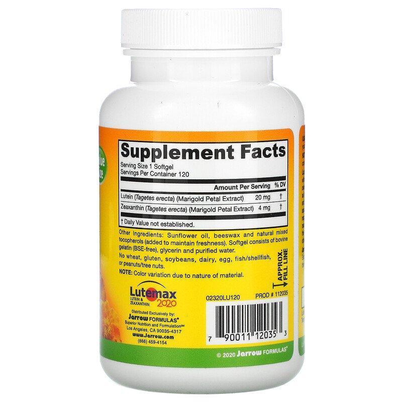 Jarrow Formulas, Lutein, 20 mg, 120 Softgels - Supply Center USA