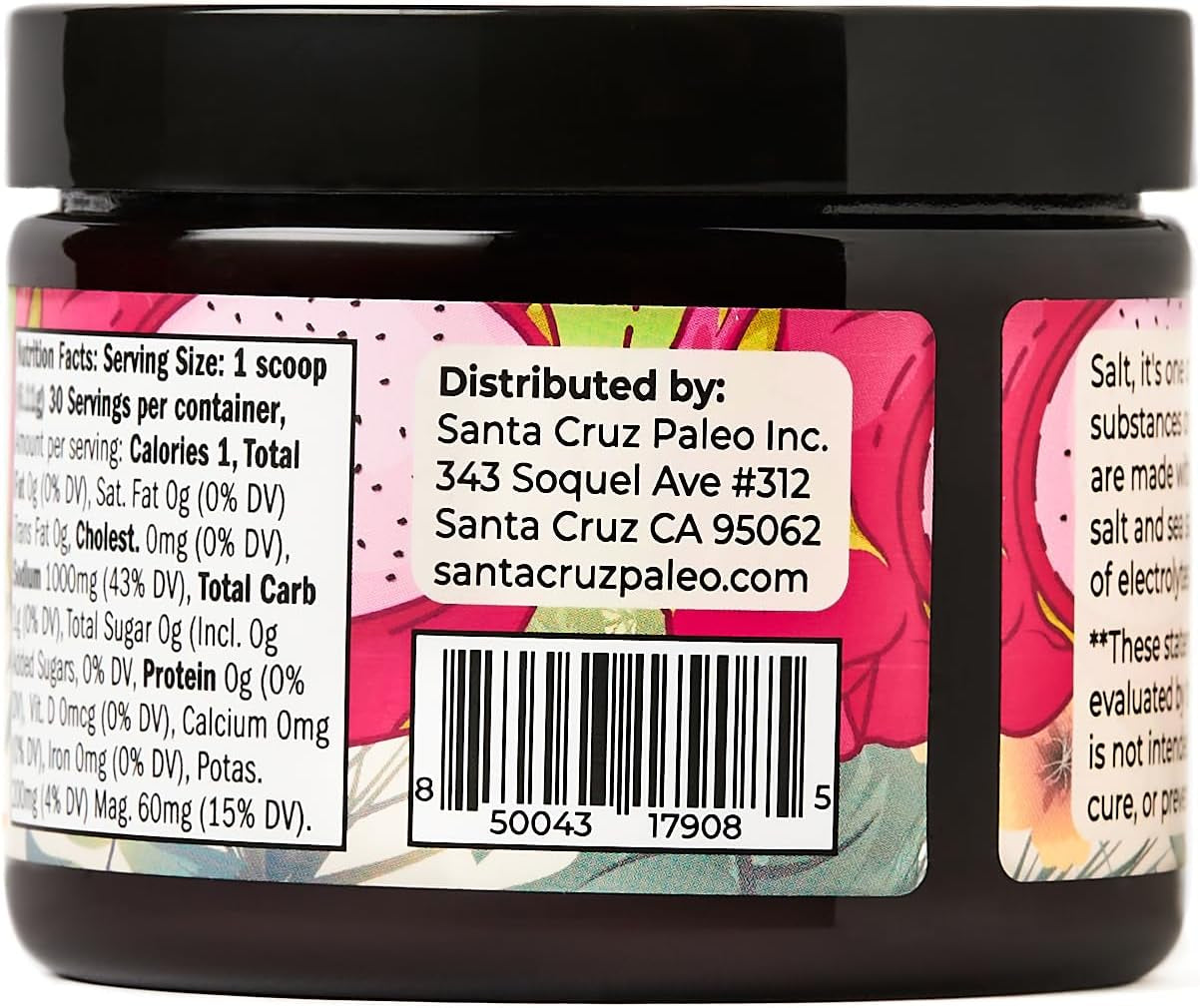 Santa Cruz Paleo Electrolytes Powder with Magnesium Glycinate, Dragonfruit, Hydration Drink Mix Made with Himalayan Pink Salt, Real Sea Salt, Gluten Free, Keto, Sugar Free, Paleo, 30 Servings, 1 Jar
