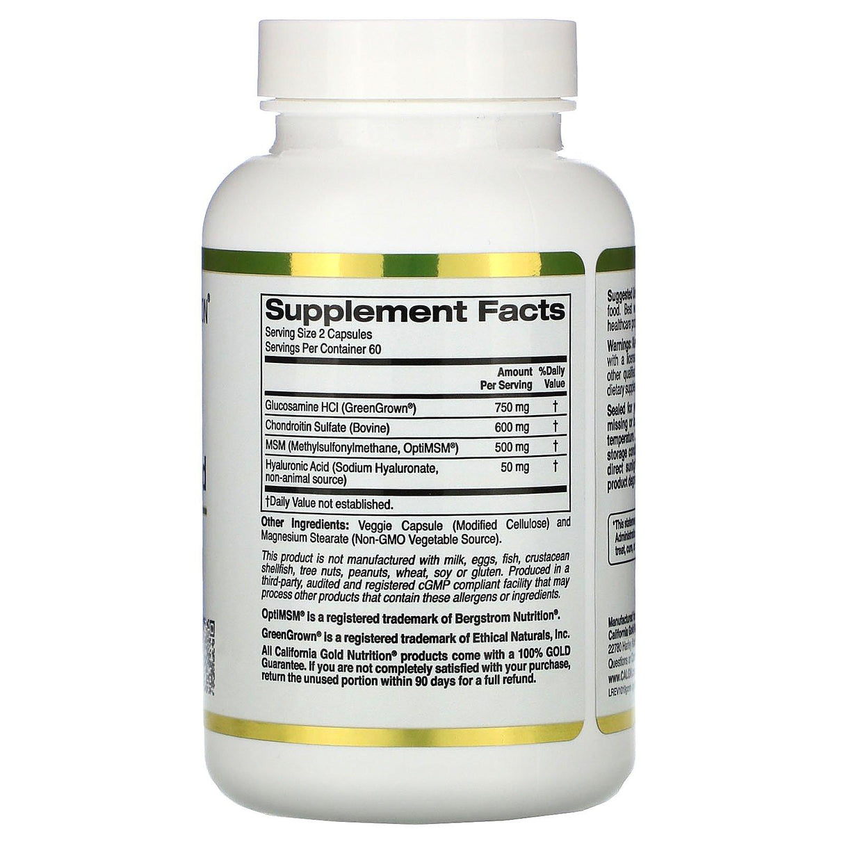 California Gold Nutrition, Glucosamine, Chondroitin, MSM Plus Hyaluronic Acid, 120 Veggie Caps - Supply Center USA