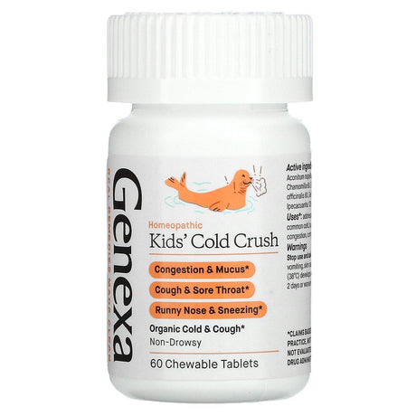 Genexa, Kids´ Cold Crush, Cold & Cough, Ages 3+, Organic Acai Berry, 60 Chewable Tablets - Supply Center USA