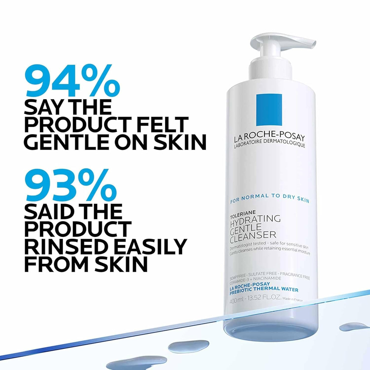 La Roche-Posay Toleriane Hydrating Gentle Face Cleanser | Hydrating Facial Cleanser with Niacinamide + Ceramides | Daily Face Wash for Dry Skin to Normal Skin | Sensitive Skin Tested | Fragrance Free