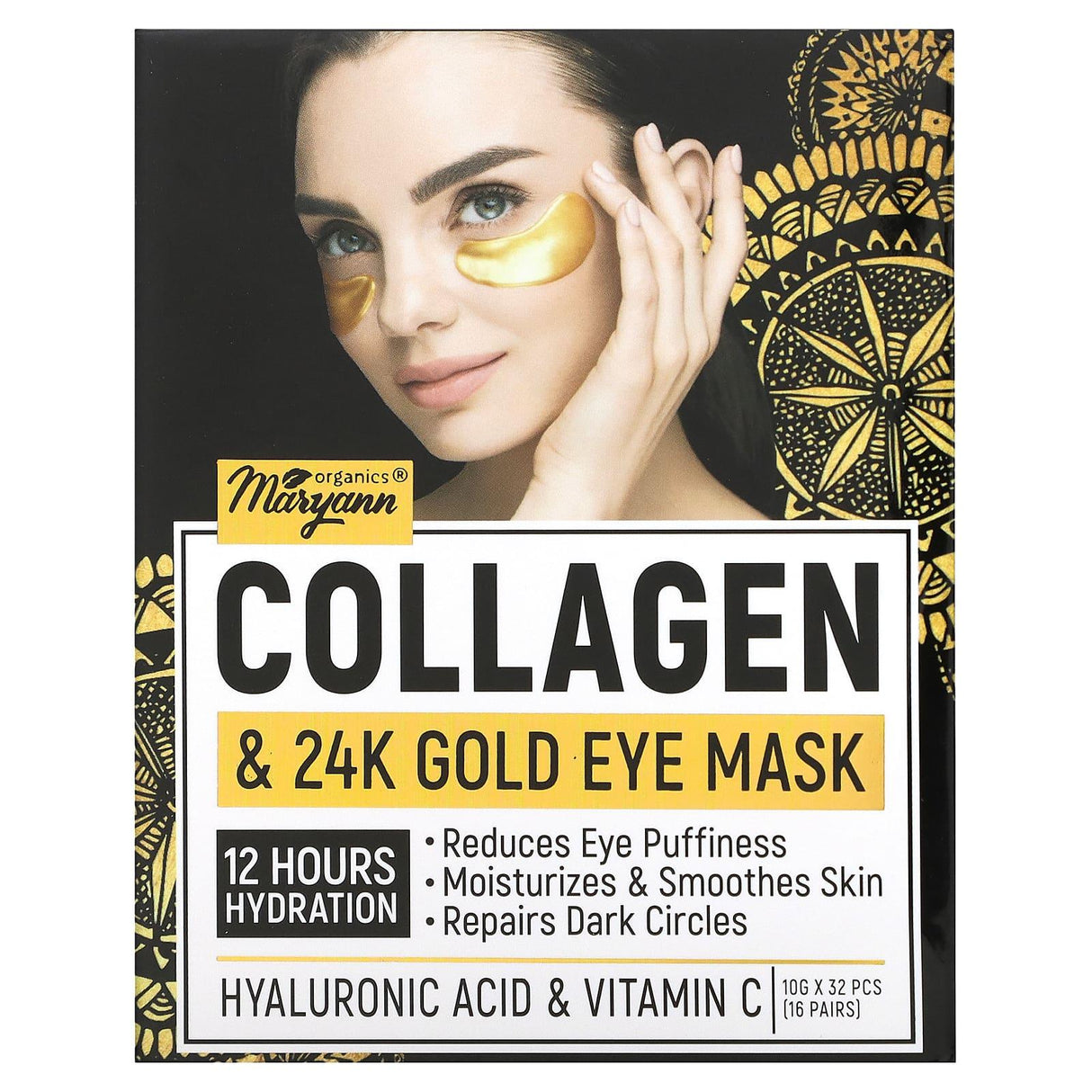 Maryann Organics, Collagen & 24K Gold Eye Mask, 32 Pieces (10 g ) Each - Supply Center USA