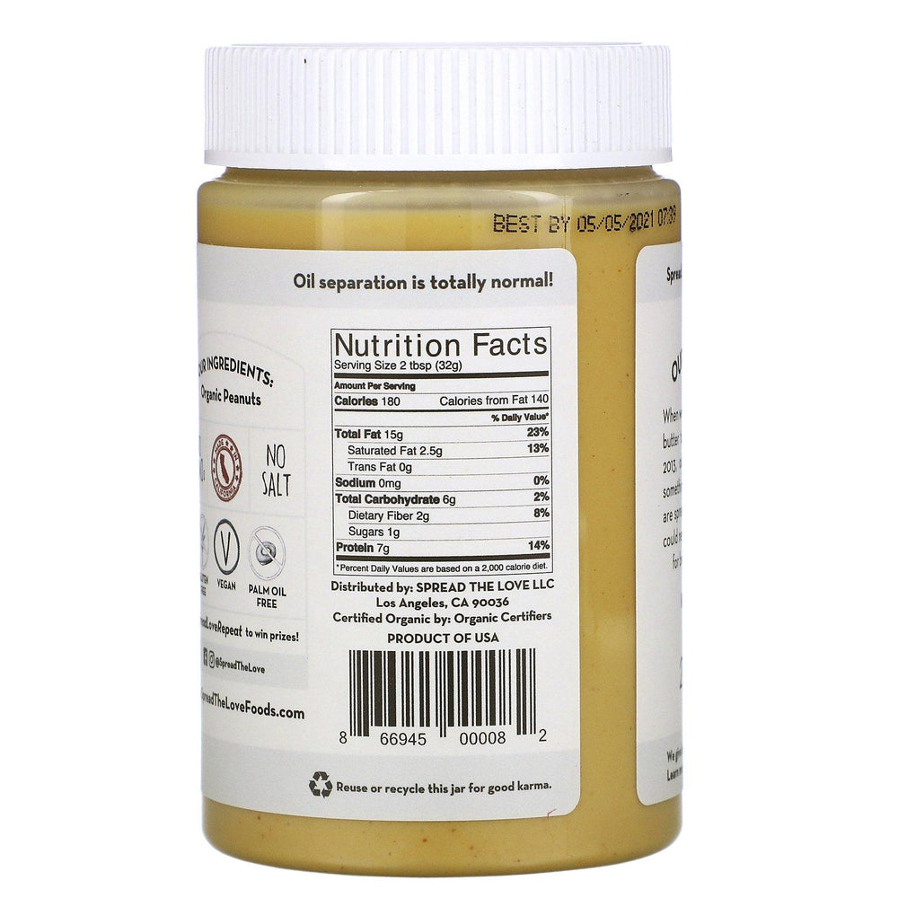 Spread The Love, Organic Peanut Butter, Naked, 16 oz ( 454 g) - HealthCentralUSA