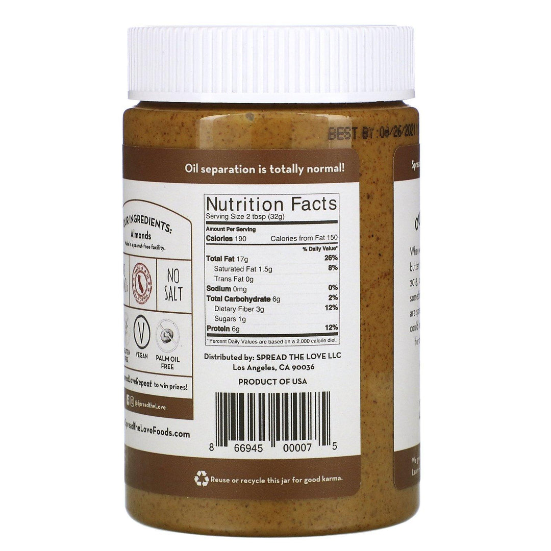 Spread The Love, Almond Butter, Unsalted, 16 oz ( 454 g) - HealthCentralUSA