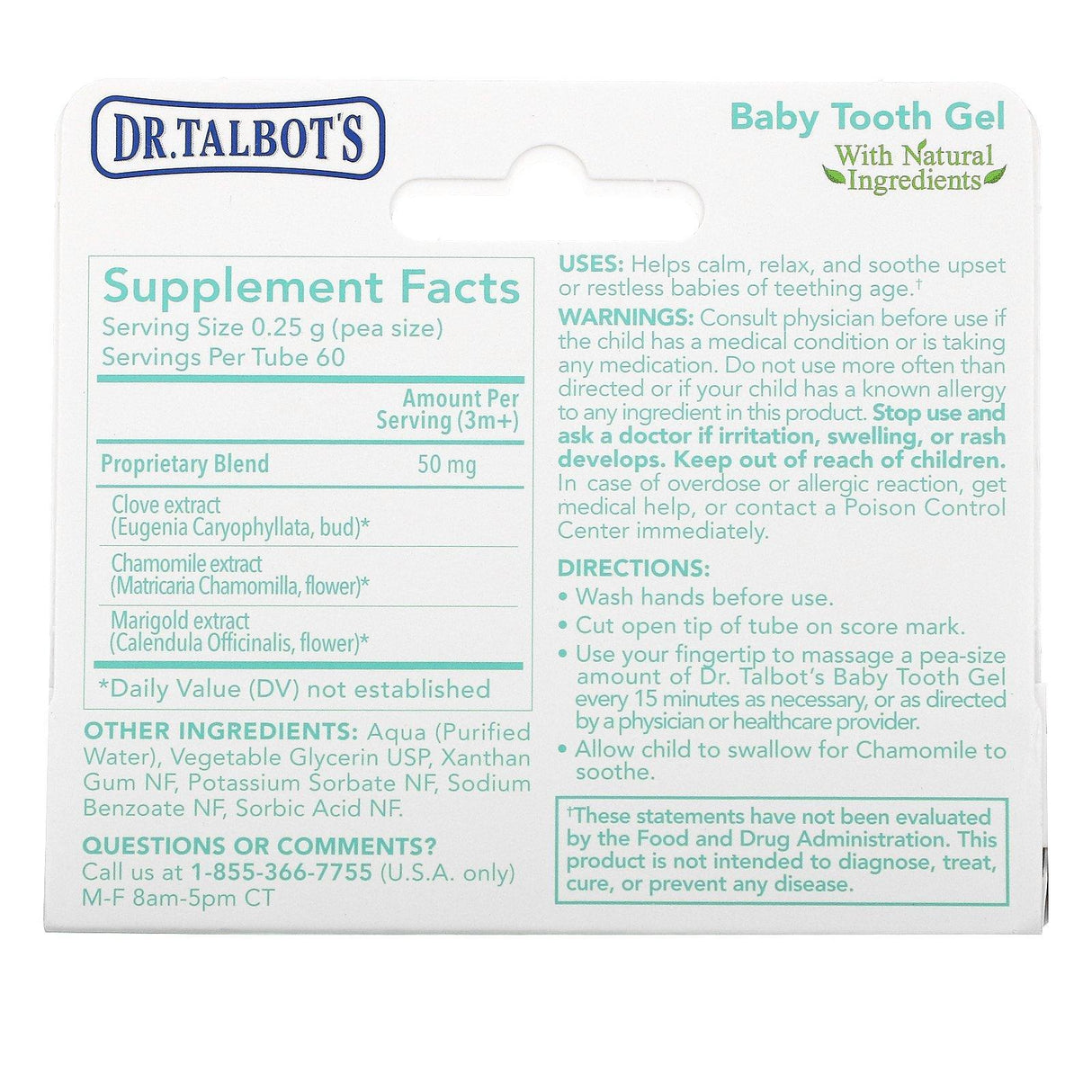 Dr. Talbot's, Baby Tooth Gel, Clove + Chamomile, 3 m+, 0.53 oz (15 g) - Supply Center USA