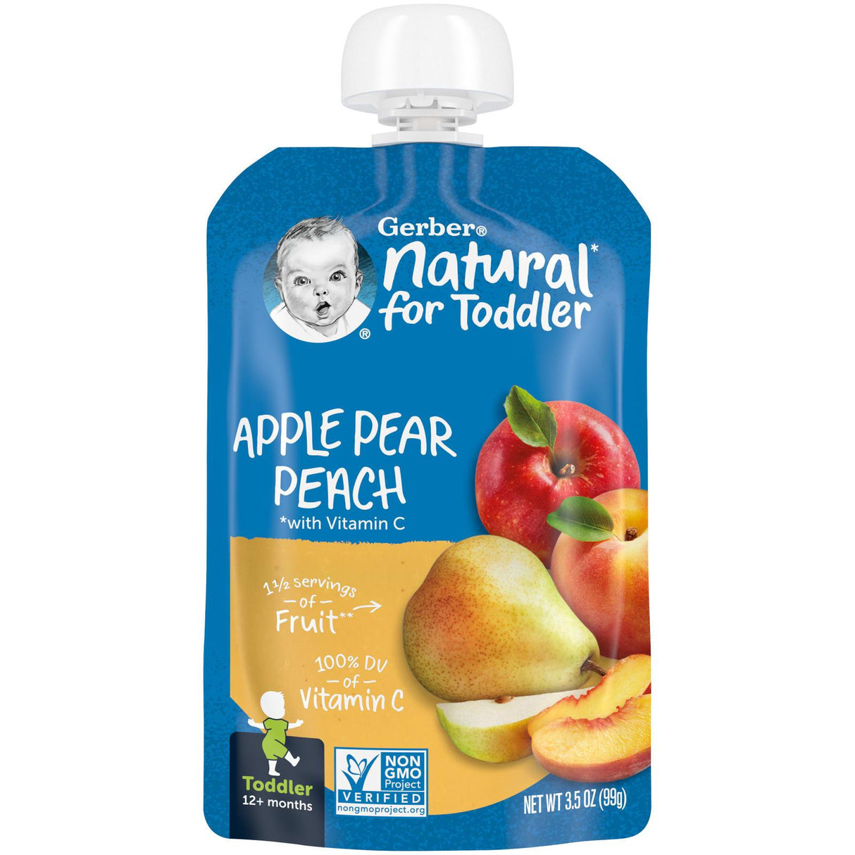 Gerber, Natural for Toddler, 12+ Months, Apple, Mango, Strawberry with Vitamin C, 3.5 oz (99 g) - Supply Center USA