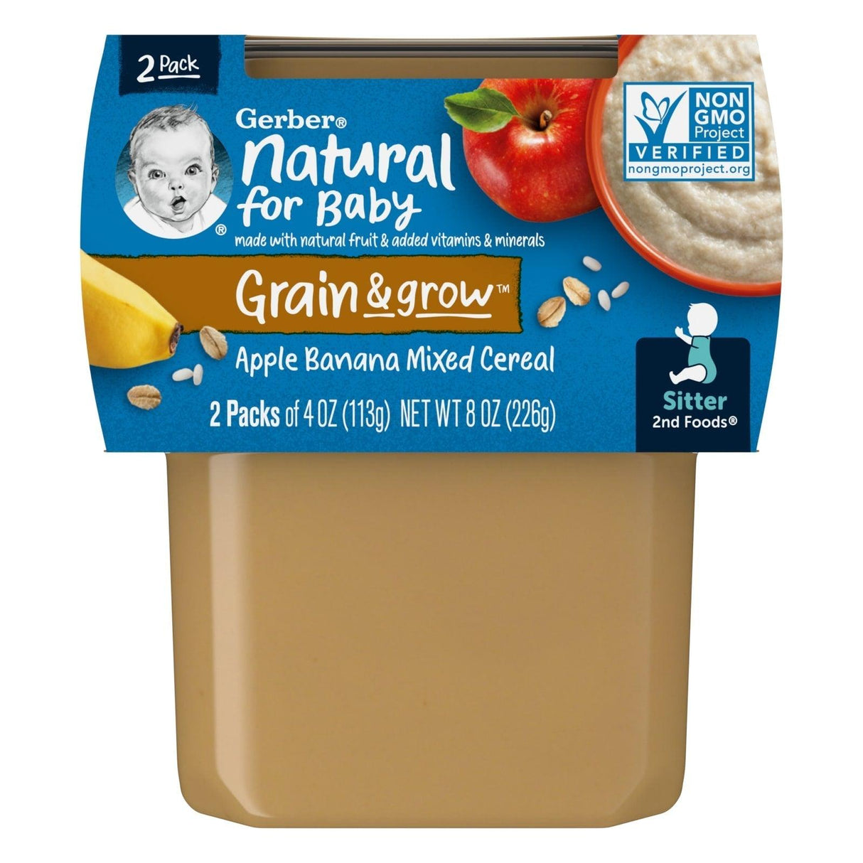 Gerber, Natural for Baby, Grain & Grow, 2nd Foods, Apple Banana Oatmeal Cereal, 2 Pack, 4 oz (113 g) Each - Supply Center USA