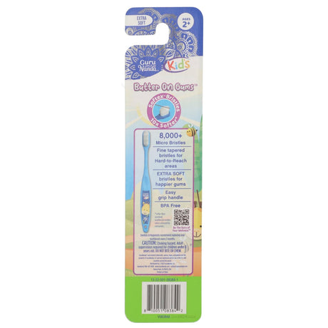 GuruNanda, Kids, Bristle Toothbrush, Ages 2+, Extra Soft, Giraffe , 1 Toothbrush + 1 Cover - Supply Center USA