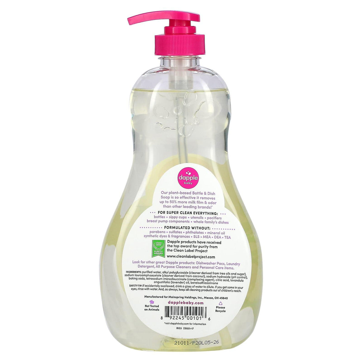 Dapple Baby, Baby, Bottle & Dish Soap, Sweet Lavender, 16.9 fl oz (500 ml) - Supply Center USA