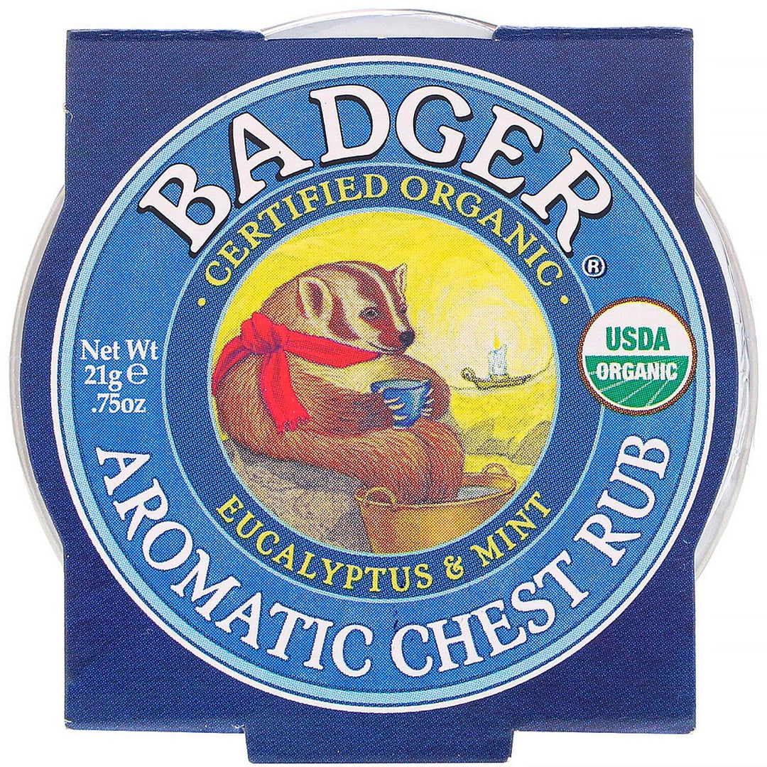 Badger Company, Organic, Aromatic Chest Rub, Eucalyptus & Mint, .75 oz (21 g) - HealthCentralUSA