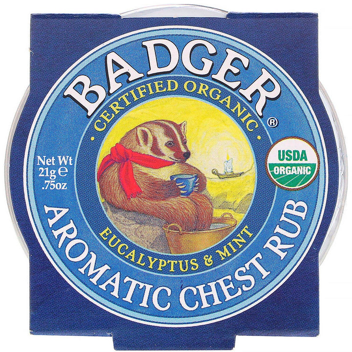 Badger Company, Organic, Aromatic Chest Rub, Eucalyptus & Mint, .75 oz (21 g) - HealthCentralUSA