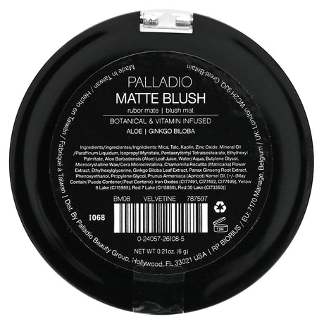 Palladio, Matte Blush, Velvetine BM08, 0.21 oz (6 g) - Supply Center USA