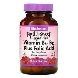 Bluebonnet Nutrition, Earth Sweet Chewables, Vitamin B6, B12 Plus Folic Acid, Raspberry, 60 Chewable Tablets - Supply Center USA