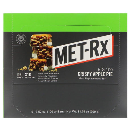 MET-Rx, Big 100, Meal Replacement Bar, Crispy Apple Pie, 9 Bars, 3.52 oz (100 g) Each - Supply Center USA