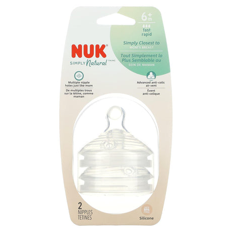 NUK, Simply Natural, Nipples, 1+ Months, Medium Flow, 2 Nipples - Supply Center USA