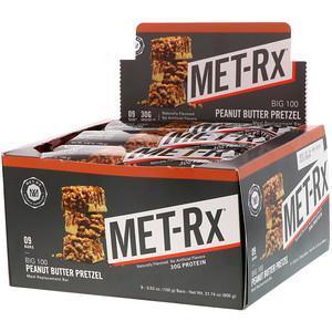 MET-Rx, Big 100, Meal Replacement Bar, Peanut Butter Pretzel, 9 Bars, 3.52 oz (100 g) Each - Supply Center USA