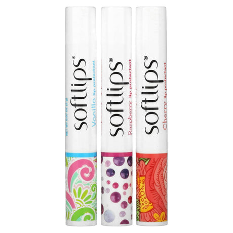 Softlips, Lip Protectant, Watermelon, Tropical Coconut, Peach Passion, 3 Pack, 0.07 oz (2 g) Each - Supply Center USA