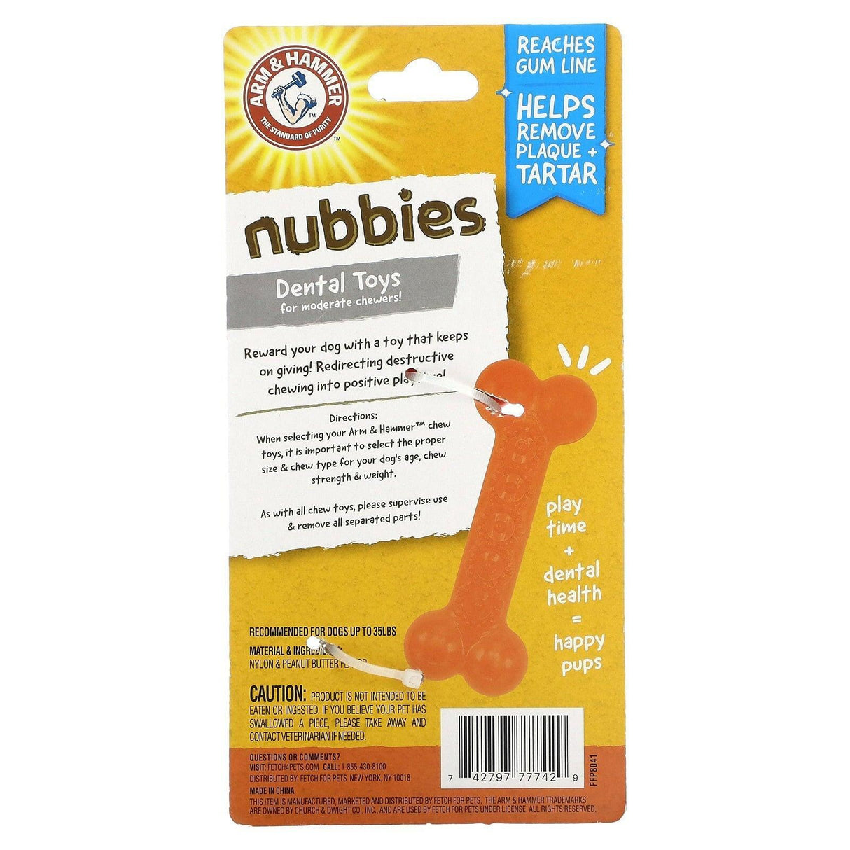 Arm & Hammer, Nubbies, Dental Dog Toys for Moderate Chewers, Classic Bone, Peanut Butter, 1 Toy - Supply Center USA