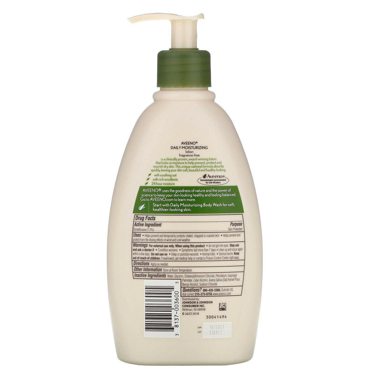 Aveeno, Active Naturals, Daily Moisturizing Lotion, Fragrance Free, 12 fl oz (354 ml) - Supply Center USA