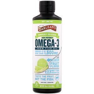 Barlean's, Seriously Delicious, Omega-3 Fish Oil, Key Lime Pie, 1,500 mg, 16 oz (454 g) - Supply Center USA