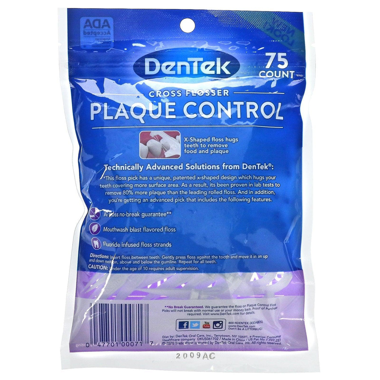 DenTek, Cross Flosser Plaque Control, Mouthwash Blast, 75 Count - Supply Center USA