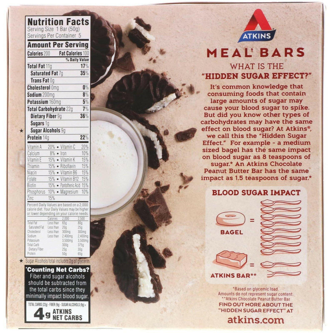 Atkins, Protein-Rich Meal Bar, Cookies n' Creme Bar, 5 Bars, 1.76 oz (50 g) Each - HealthCentralUSA