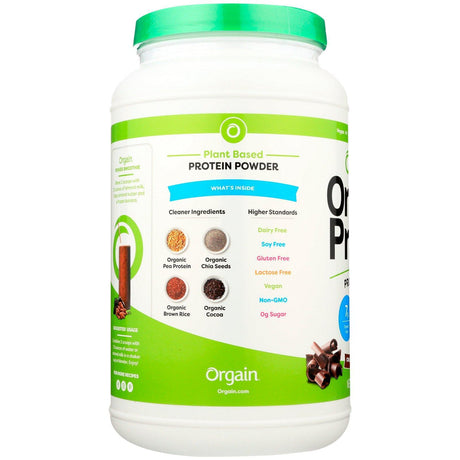 Orgain, Organic Protein Powder, Plant Based, Creamy Chocolate Fudge, 2.03 lbs (920 g) - Supply Center USA