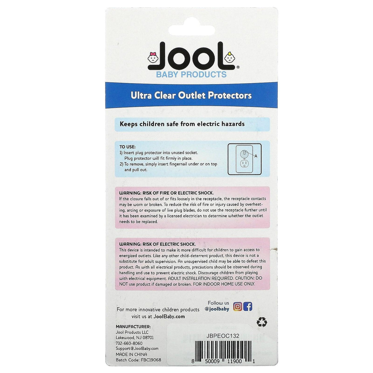 Jool Baby Products, Ultra Clear Outlet Protectors, 32 Pack - Supply Center USA