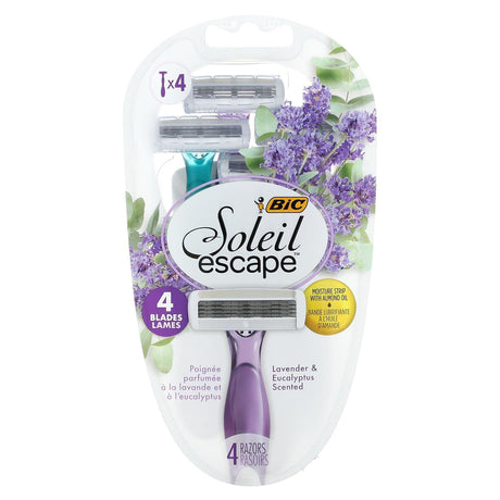 BIC, Soleil Escape, Women's Disposable Razors, Lavender & Eucalyptus, 4 Razors - Supply Center USA