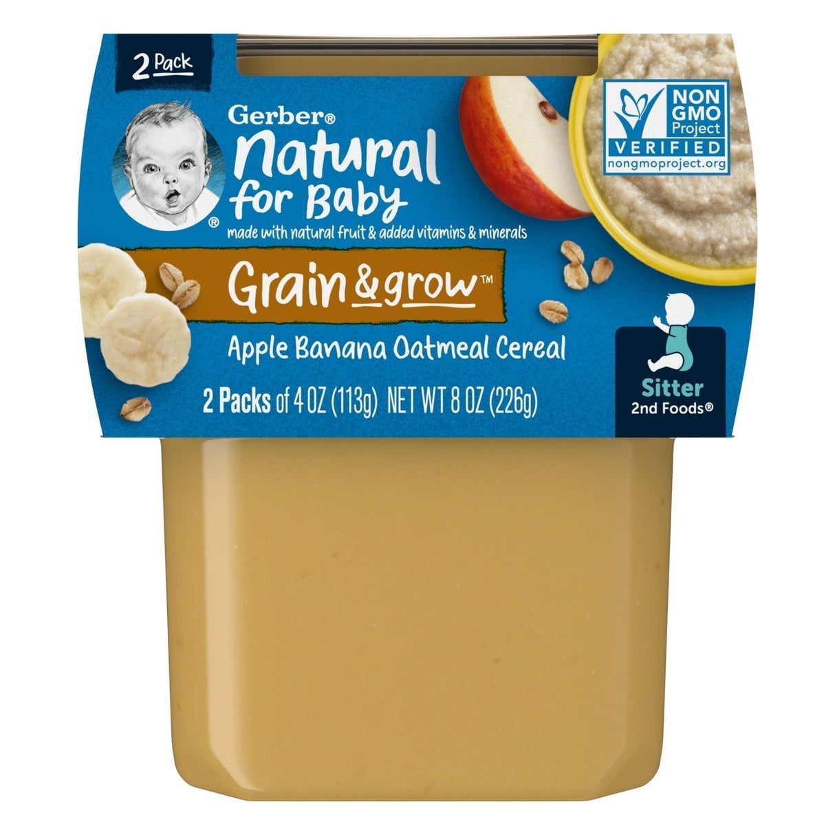 Gerber, Natural for Baby, Grain & Grow, 2nd Foods, Apple Banana Mixed Cereal, 2 Pack, 4 oz (113 g) Each