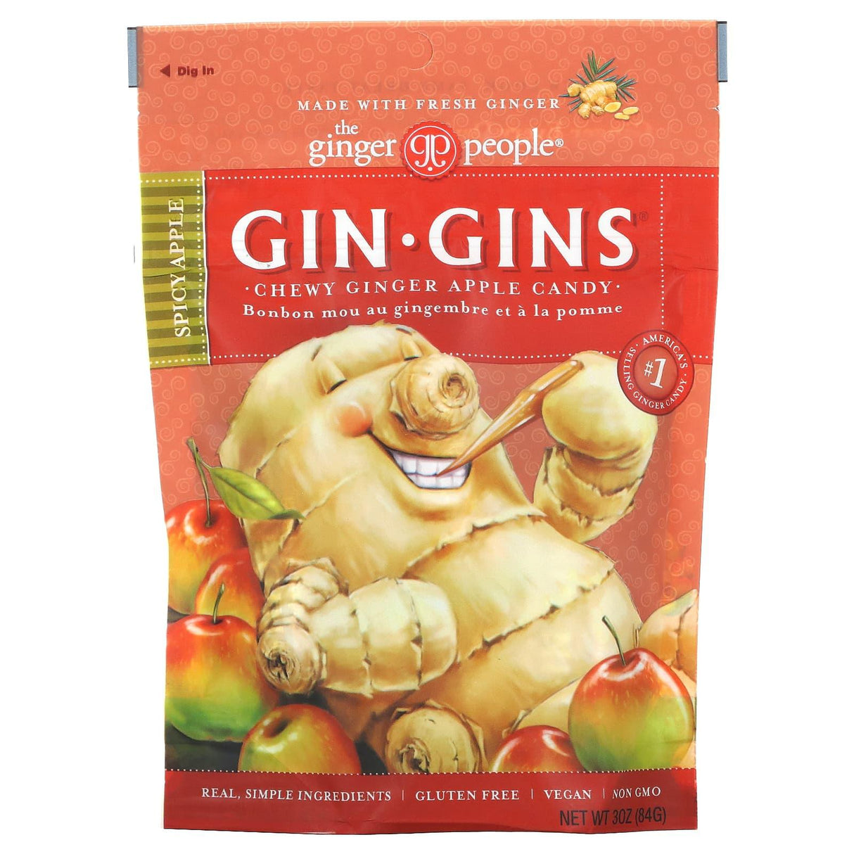 The Ginger People, Gin·Gins, Chewy Ginger Apple Candy, Spicy Apple, 3 oz (84 g) - Supply Center USA