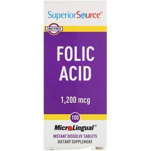 Superior Source, Folic Acid, 1,200 mcg, 100 Tablets - Supply Center USA