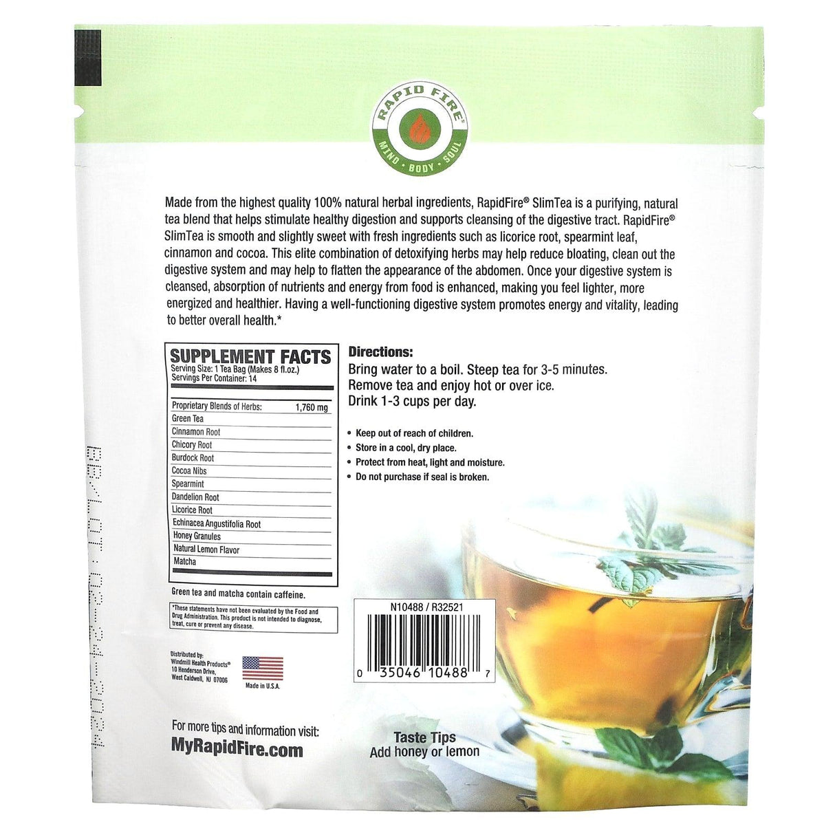 RAPIDFIRE, SlimTea, Herbal Teatox, Lemon, 14 Tea Bags - Supply Center USA