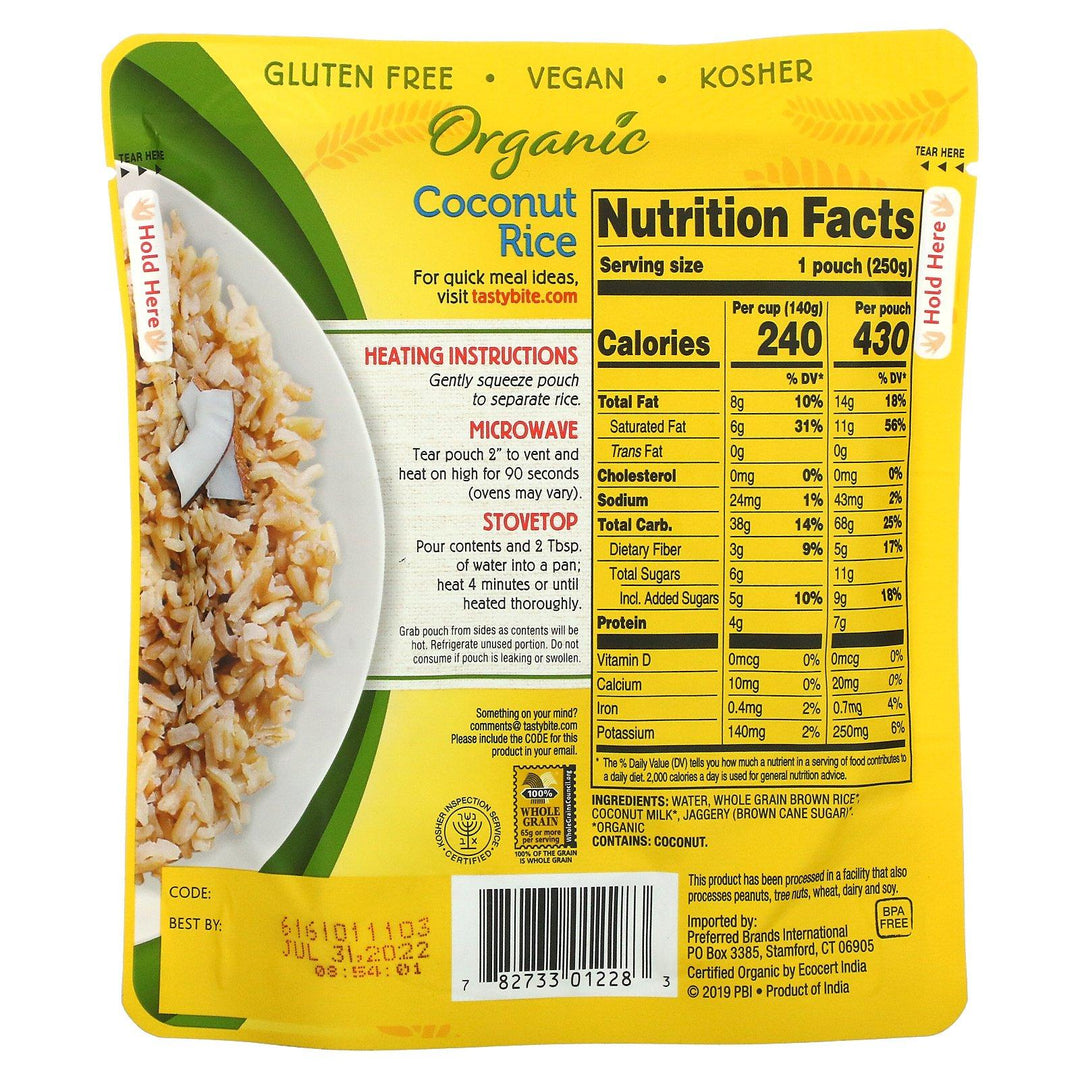 Tasty Bite, Organic Coconut Rice, 8.8 oz (250 g) - HealthCentralUSA