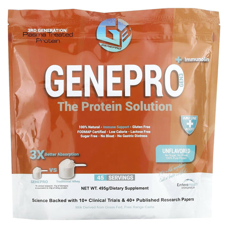 GENEPRO, The Protein Solution + Immunolin, Unflavored, 495 g - Supply Center USA