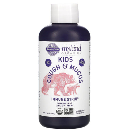 Garden of Life, Mykind Organics, Kids Cough & Mucus, Immune Syrup with Ivy Leaf, Zinc & Vitamin C, 3.92 fl oz (116 ml) - Supply Center USA