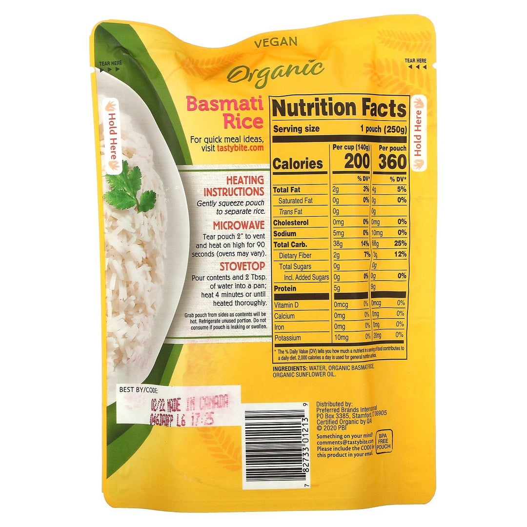 Tasty Bite, Organic Basmati Rice, 8.8 oz (250 g) - HealthCentralUSA