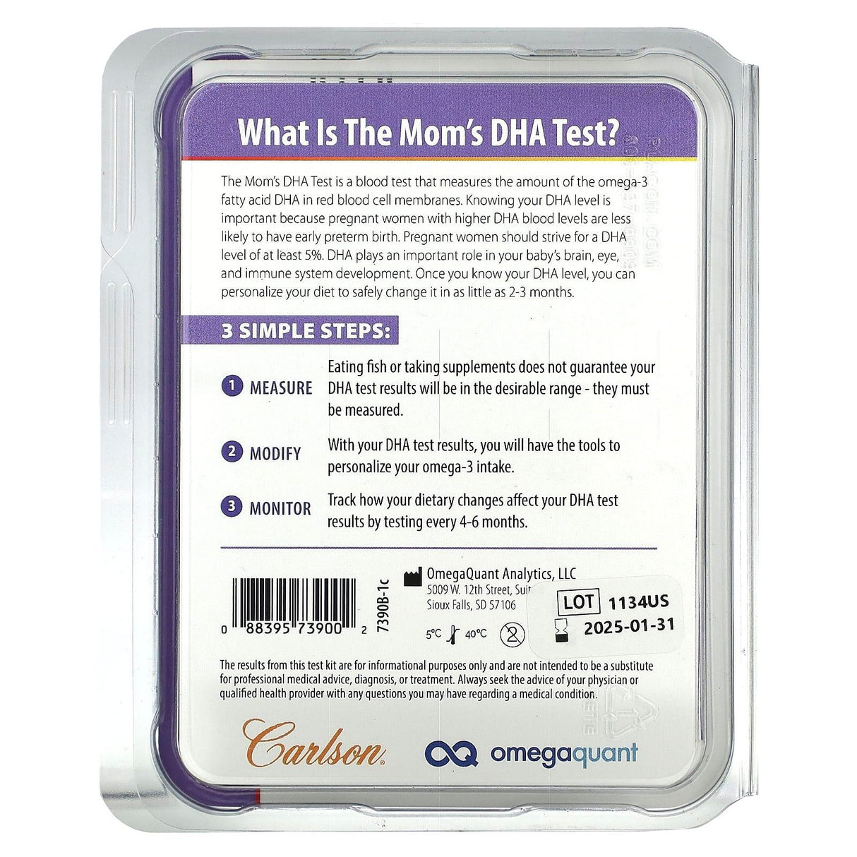 Carlson, Mom's DHA Test Kit, 1 Kit - Supply Center USA