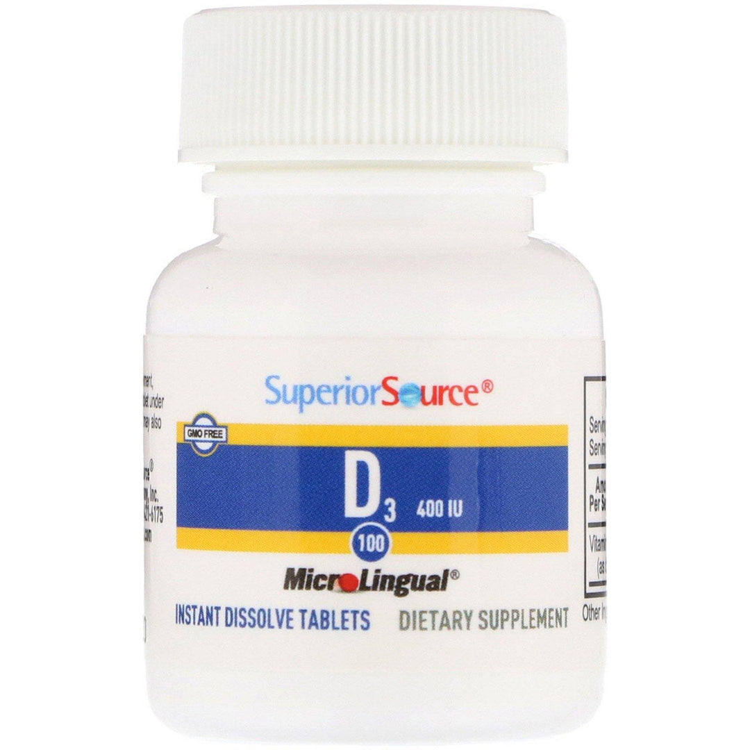 Superior Source, D3, 400 IU, 100 MicroLingual Instant Dissolve Tablets - HealthCentralUSA