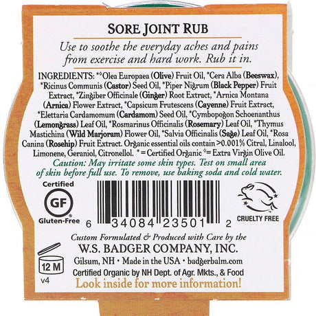 Badger Company, Organic, Sore Joint Rub, Arnica Blend, .75 oz (21 g) - Supply Center USA