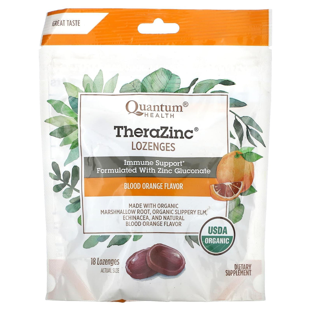 Quantum Health, TheraZinc, Lozenges, Blood Orange, 18 Lozenges - Supply Center USA