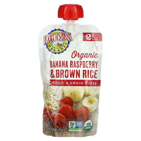 Earth's Best, Organic Fruit & Grain Puree, 6+ Months, Banana Raspberry & Brown Rice, 4.2 oz (120 g) - Supply Center USA