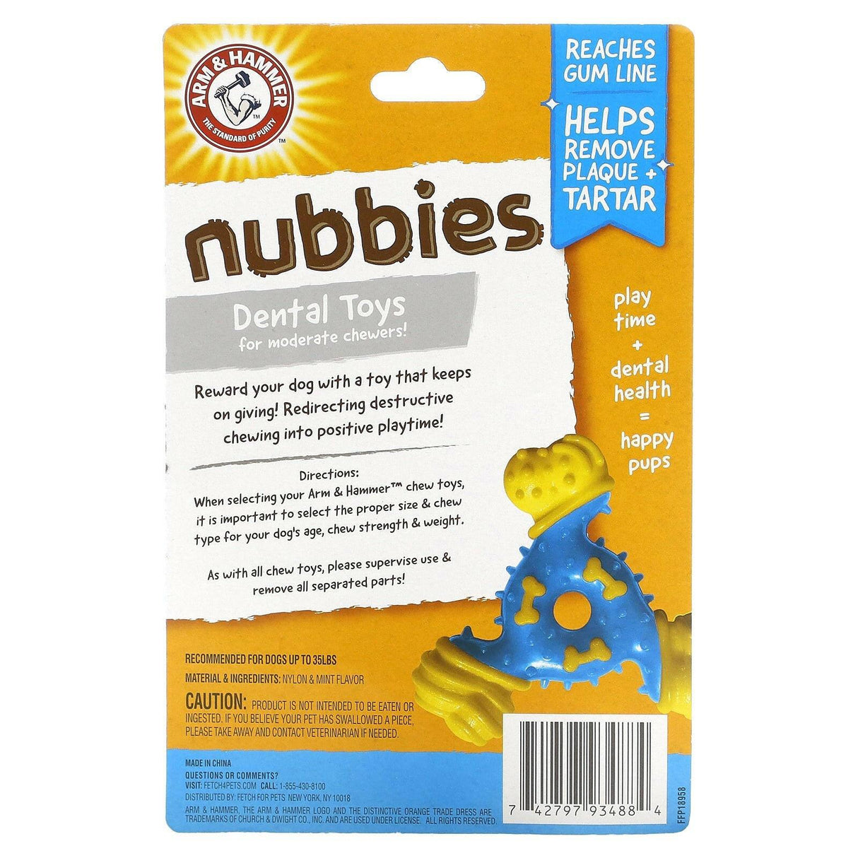 Arm & Hammer, Nubbies, Dental Toys for Moderate Chewers, TriOBone, Peanut Butter, 1 Toy - Supply Center USA