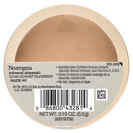 Neutrogena, Mineral Sheers Loose Powder Foundation, Nude 40, 0.19 oz (5.5 g) - Supply Center USA