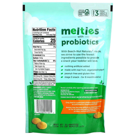 Beech-Nut, Naturals, Melties with Probiotics, 8+ Motnhs, Apple, Carrot, Mango & Yogurt, 1 oz (28 g) - Supply Center USA